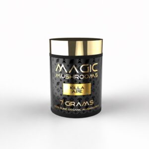 Black and gold Magic Mushrooms Killa Ape 7 gram container